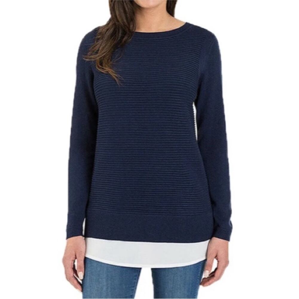 Hilary Radley Ribbed Layered Sweater Size XL Navy Blue